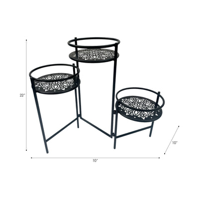 22" Folding 3 - tier Mandala Plant Stand, Black - Al Rugaib Furniture