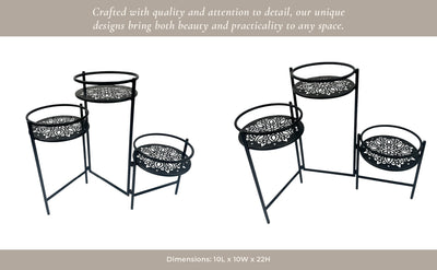 22" Folding 3 - tier Mandala Plant Stand, Black - Al Rugaib Furniture