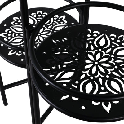 22" Folding 3 - tier Mandala Plant Stand, Black - Al Rugaib Furniture