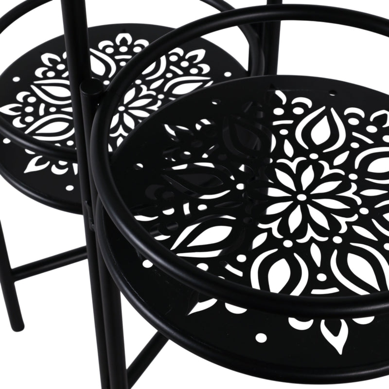22" Folding 3 - tier Mandala Plant Stand, Black - Al Rugaib Furniture