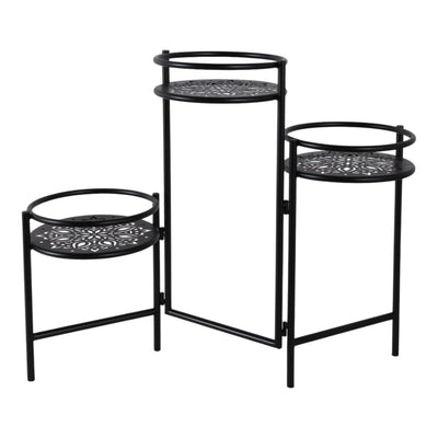 22" Folding 3 - tier Mandala Plant Stand, Black - Al Rugaib Furniture
