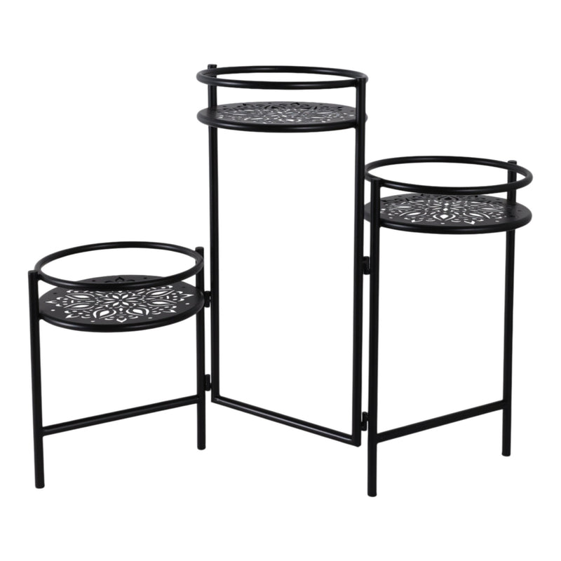 22" Folding 3 - tier Mandala Plant Stand, Black - Al Rugaib Furniture
