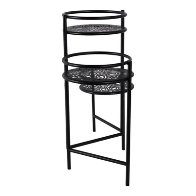 22" Folding 3 - tier Mandala Plant Stand, Black - Al Rugaib Furniture