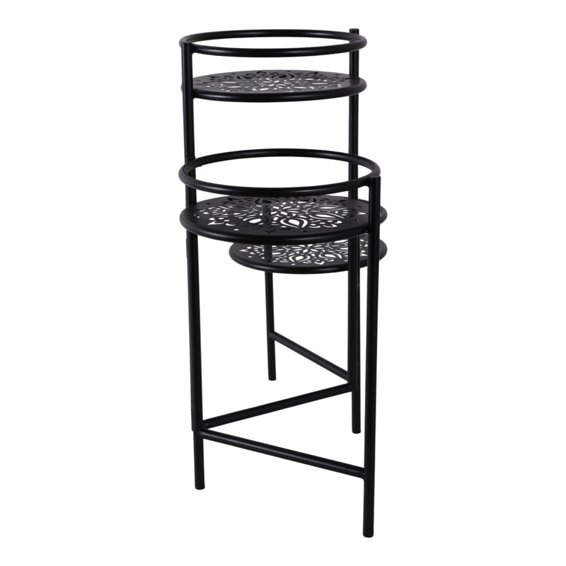 22" Folding 3 - tier Mandala Plant Stand, Black - Al Rugaib Furniture