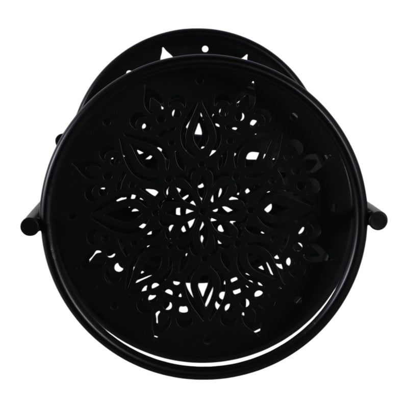 22" Folding 3 - tier Mandala Plant Stand, Black - Al Rugaib Furniture