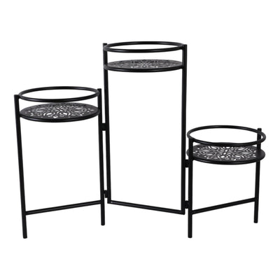 22" Folding 3 - tier Mandala Plant Stand, Black - Al Rugaib Furniture