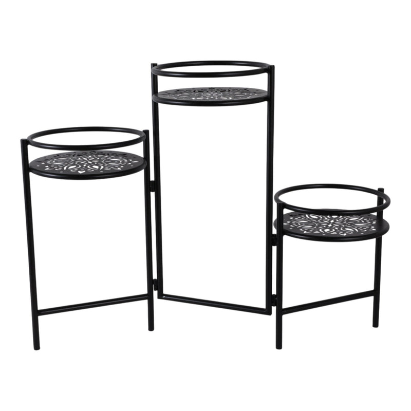 22" Folding 3 - tier Mandala Plant Stand, Black - Al Rugaib Furniture
