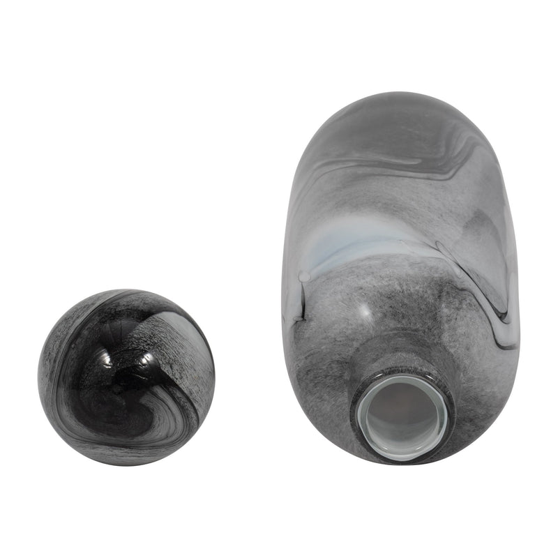 22" Katrina Gray Swirl Lidded Glass Bottle - Al Rugaib Furniture