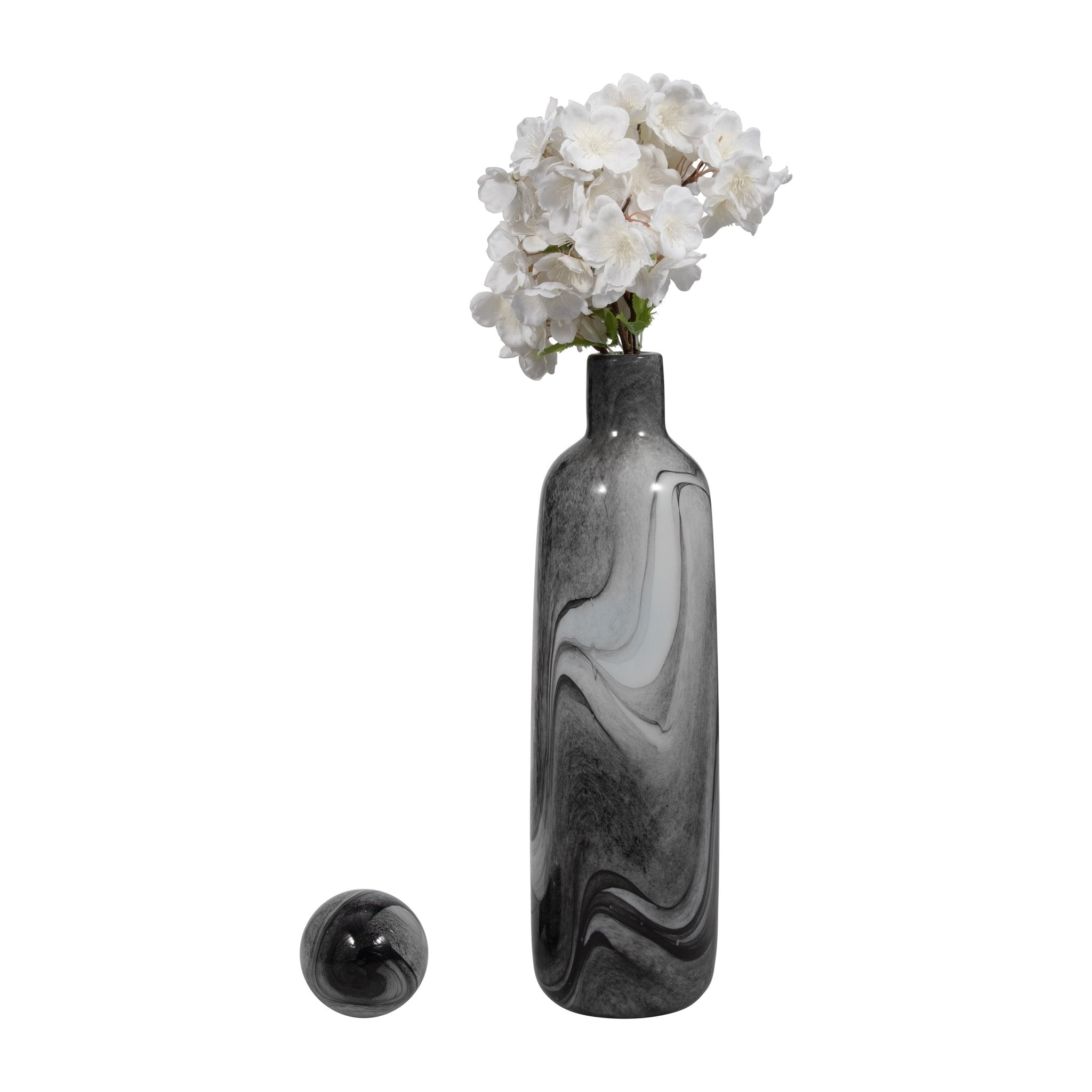 22" Katrina Gray Swirl Lidded Glass Bottle Vases and Jars| Sagebrook Home