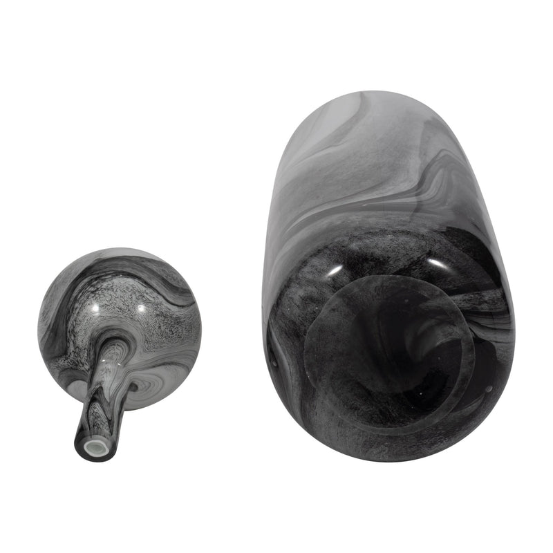 22" Katrina Gray Swirl Lidded Glass Bottle - Al Rugaib Furniture