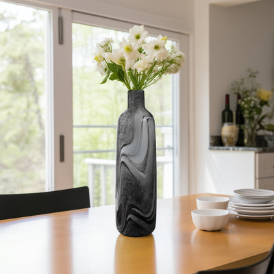 22" Katrina Gray Swirl Lidded Glass Bottle - Al Rugaib Furniture