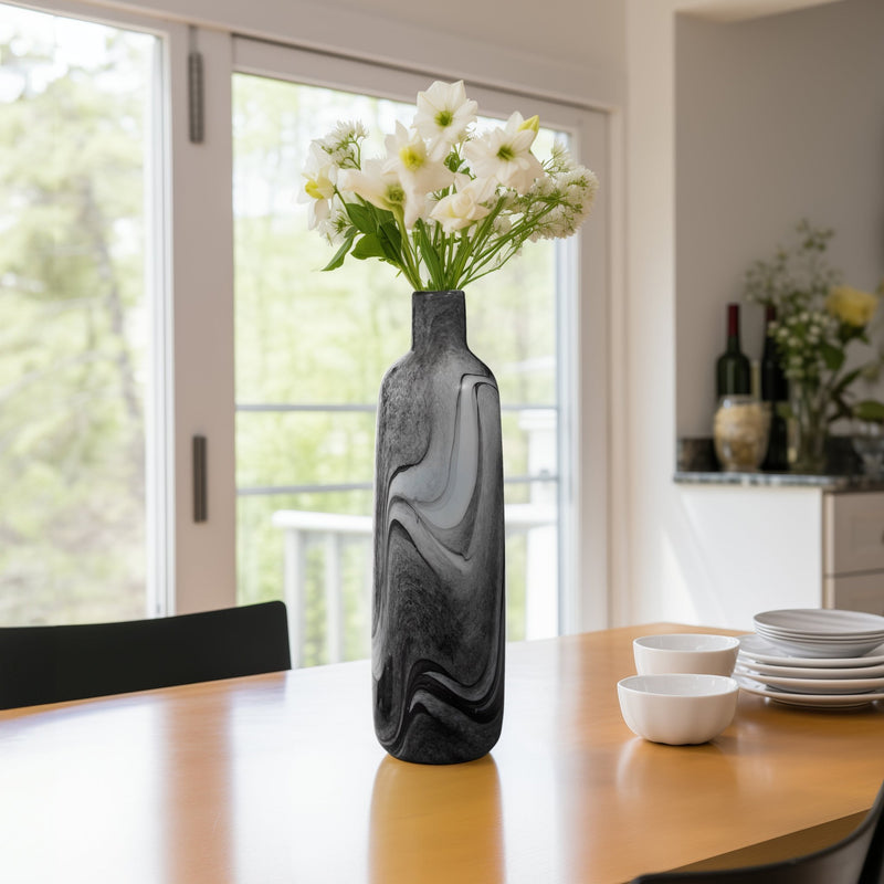 22" Katrina Gray Swirl Lidded Glass Bottle - Al Rugaib Furniture