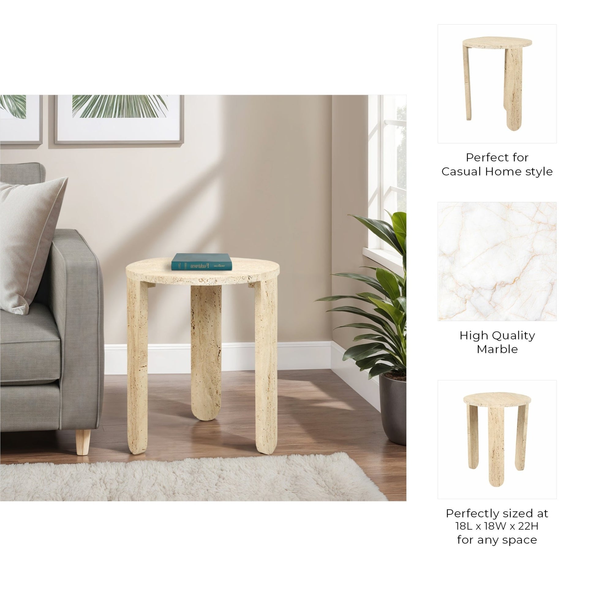 22" LOUVA CARVED TRAVERTINE ACCENT TABLE Accent & End Tables| Sagebrook Home