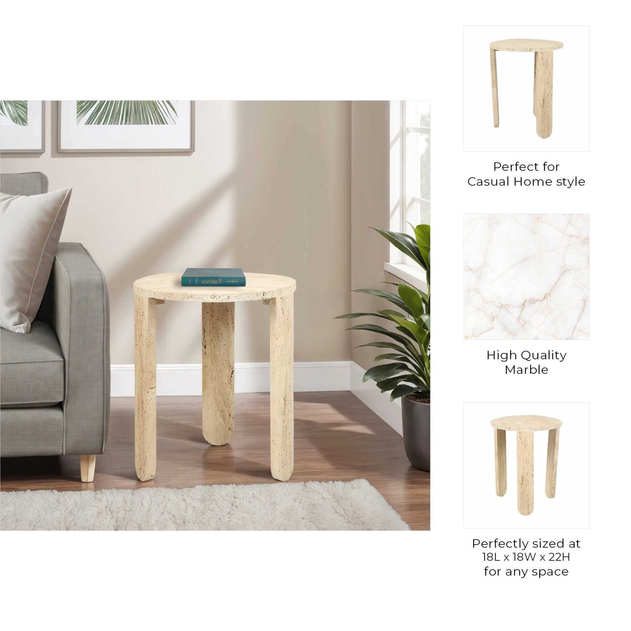 22" LOUVA CARVED TRAVERTINE ACCENT TABLE Accent & End Tables| Sagebrook Home