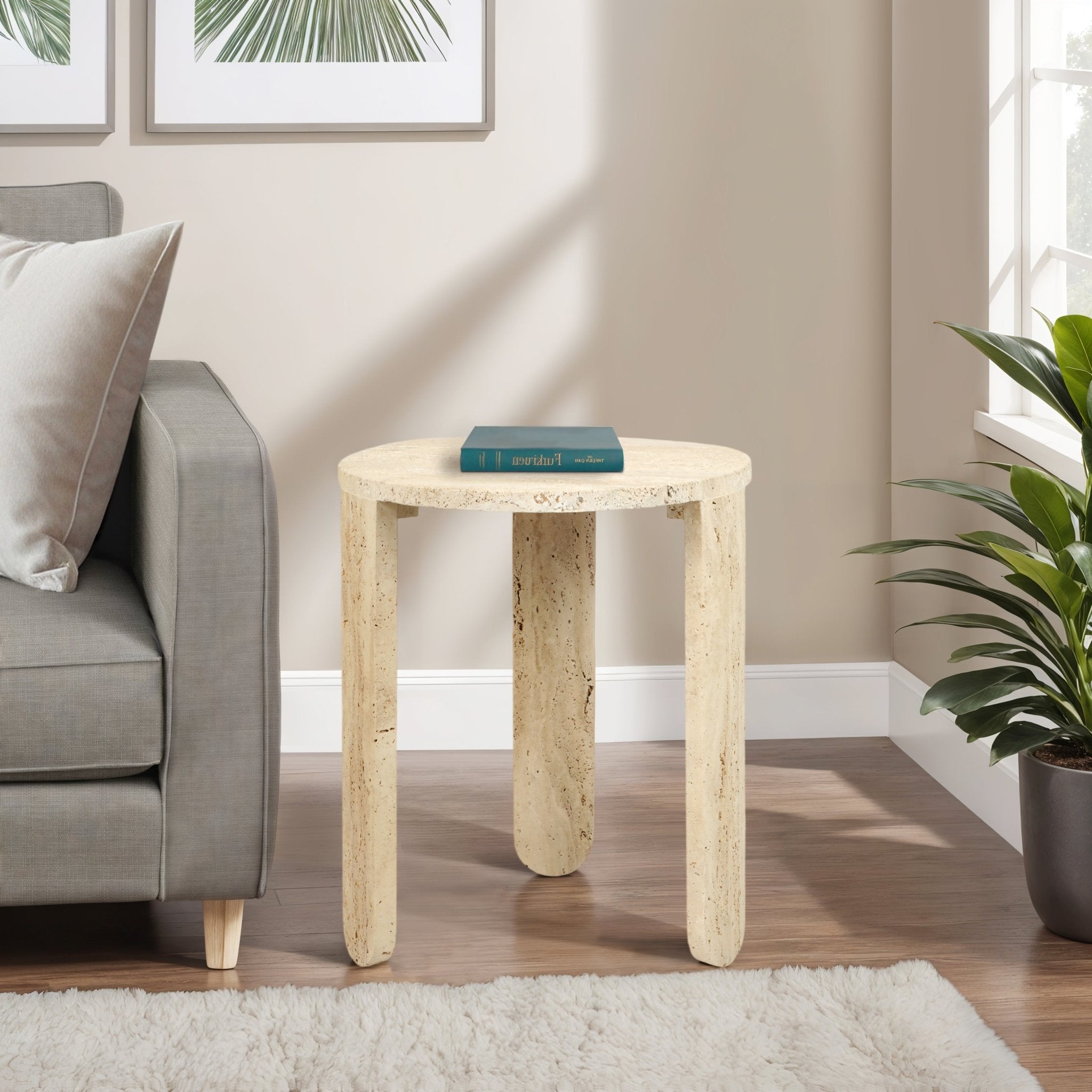 22" LOUVA CARVED TRAVERTINE ACCENT TABLE Accent & End Tables| Sagebrook Home