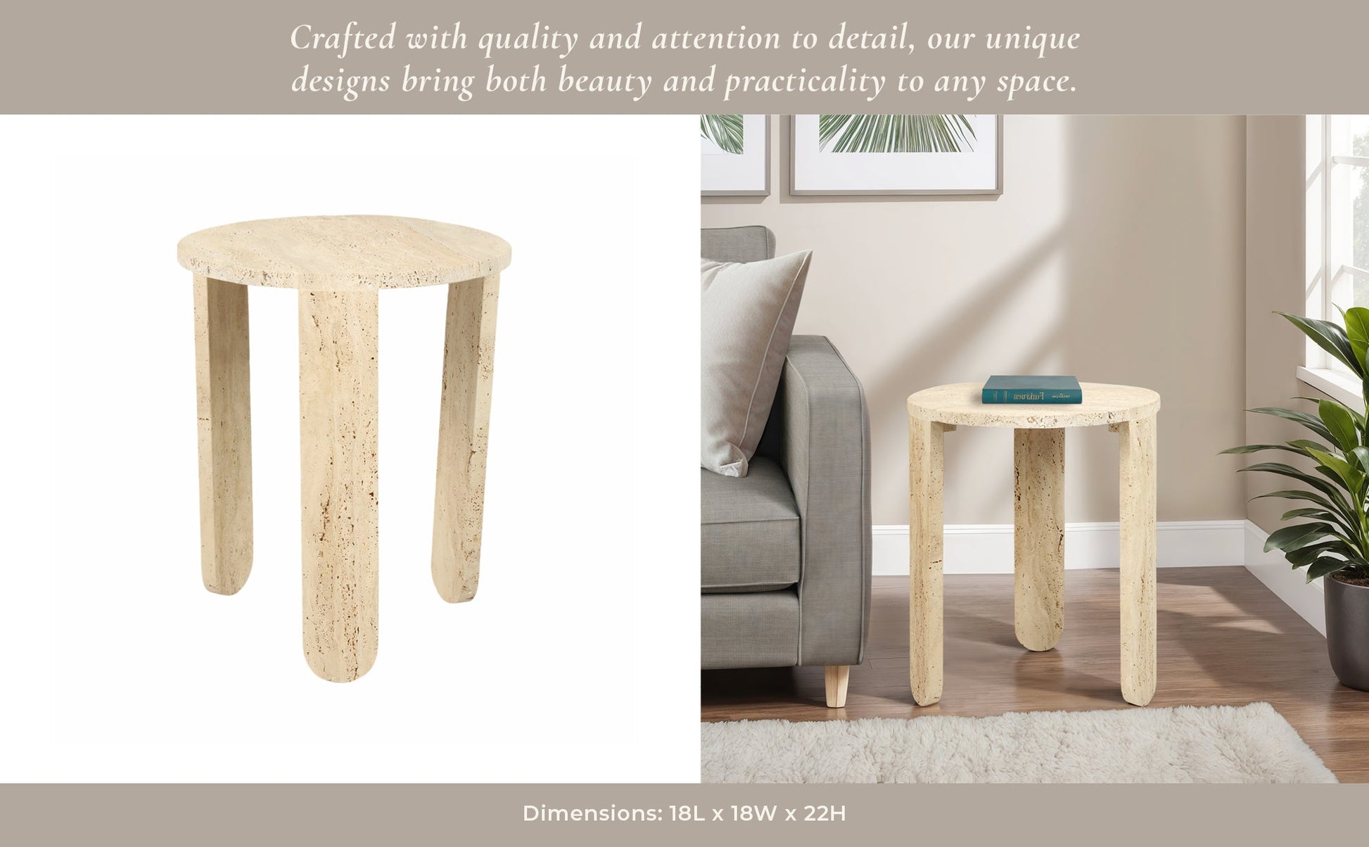 22" LOUVA CARVED TRAVERTINE ACCENT TABLE Accent & End Tables| Sagebrook Home