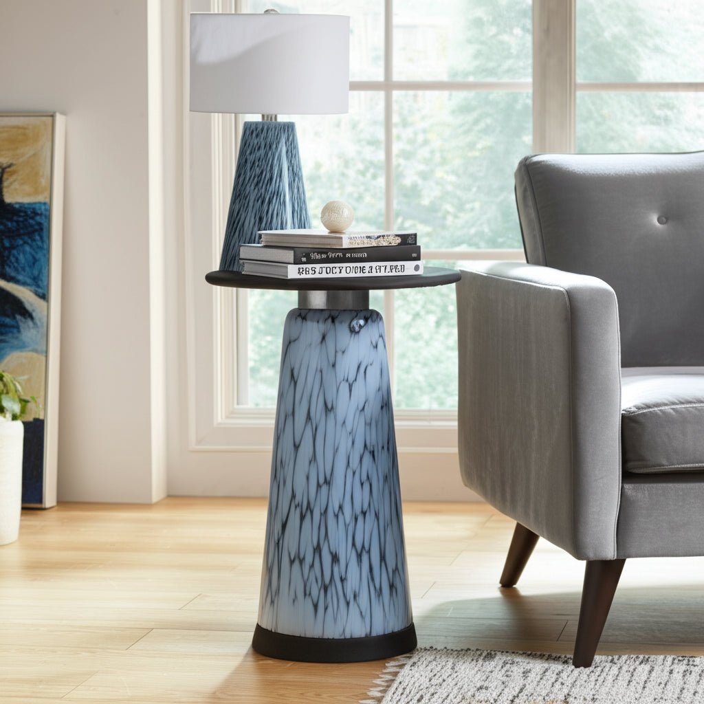 22" Posados Tall Art Table W/marble Top, Blue Accent & End Tables| Sagebrook Home