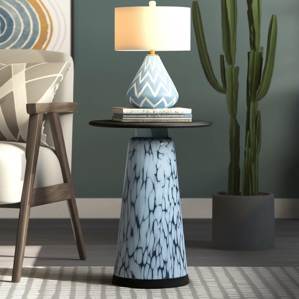 22" Posados Tall Art Table W/marble Top, Blue Accent & End Tables| Sagebrook Home