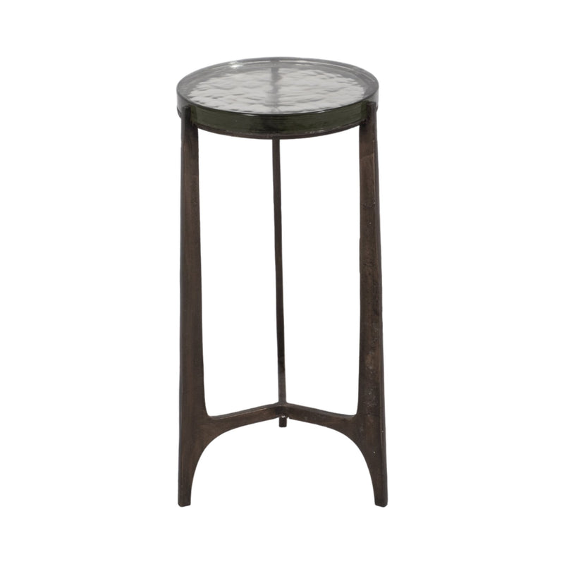 22" Thick Glass Top Round Accent Table, Antique Br - Al Rugaib Furniture