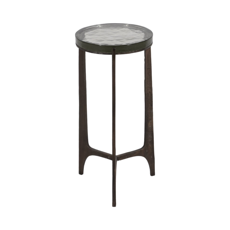 22" Thick Glass Top Round Accent Table, Antique Br - Al Rugaib Furniture