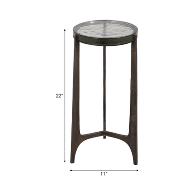22" Thick Glass Top Round Accent Table, Antique Br - Al Rugaib Furniture