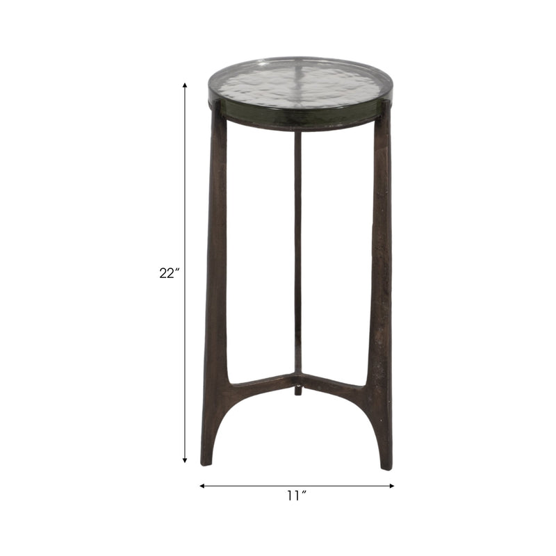 22" Thick Glass Top Round Accent Table, Antique Br - Al Rugaib Furniture