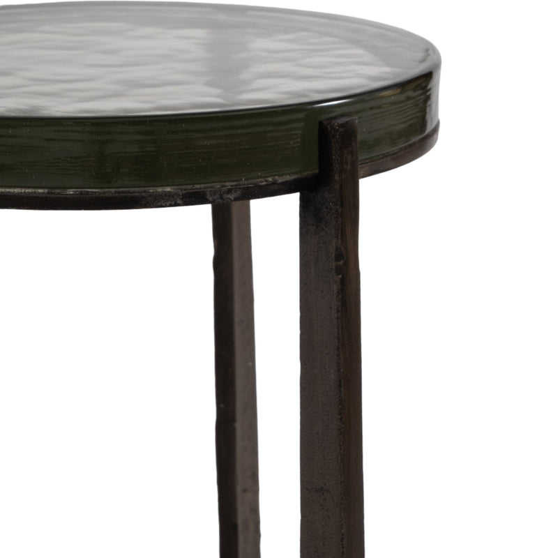 22" Thick Glass Top Round Accent Table, Antique Br - Al Rugaib Furniture