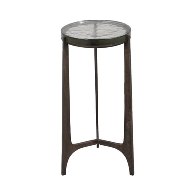 22" Thick Glass Top Round Accent Table, Antique Br - Al Rugaib Furniture