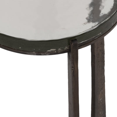 22" Thick Glass Top Round Accent Table, Antique Br - Al Rugaib Furniture