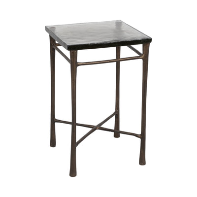 22" Thick Glass Top Square Accent Tale, Antique Br - Al Rugaib Furniture