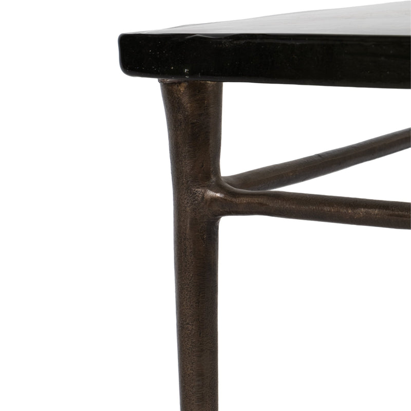 22" Thick Glass Top Square Accent Tale, Antique Br - Al Rugaib Furniture