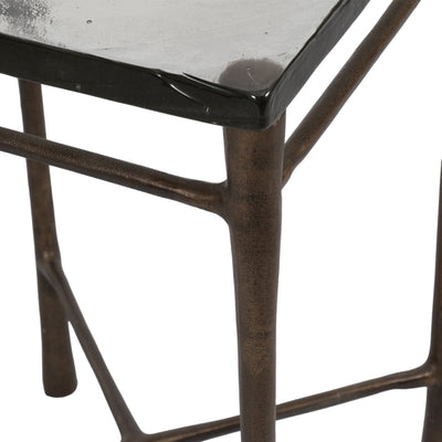 22" Thick Glass Top Square Accent Tale, Antique Br - Al Rugaib Furniture