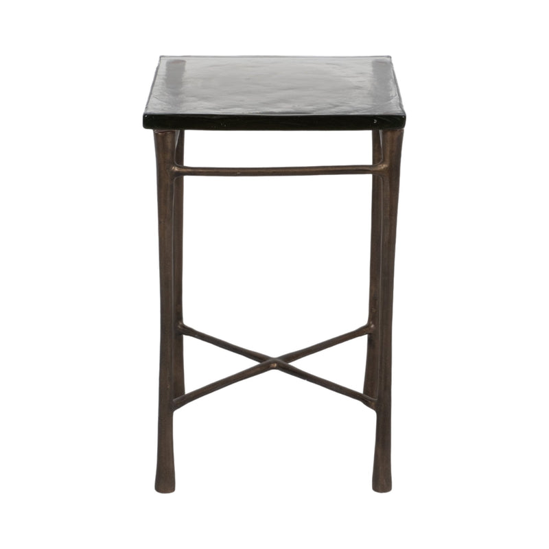 22" Thick Glass Top Square Accent Tale, Antique Br - Al Rugaib Furniture