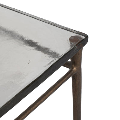 22" Thick Glass Top Square Accent Tale, Antique Br - Al Rugaib Furniture