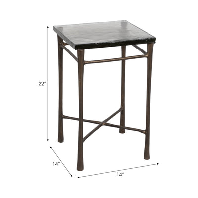 22" Thick Glass Top Square Accent Tale, Antique Br - Al Rugaib Furniture