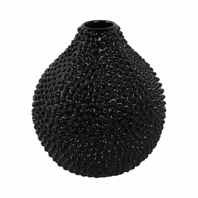 EC, GLOSS BLACK SPIKED CERAMIC VASE 8