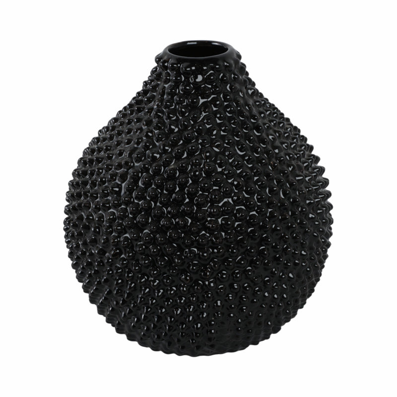 EC, GLOSS BLACK SPIKED CERAMIC VASE 8
