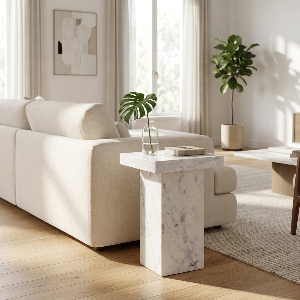 22x14" Marble Square Side Table, White Accent & End Tables| Sagebrook Home