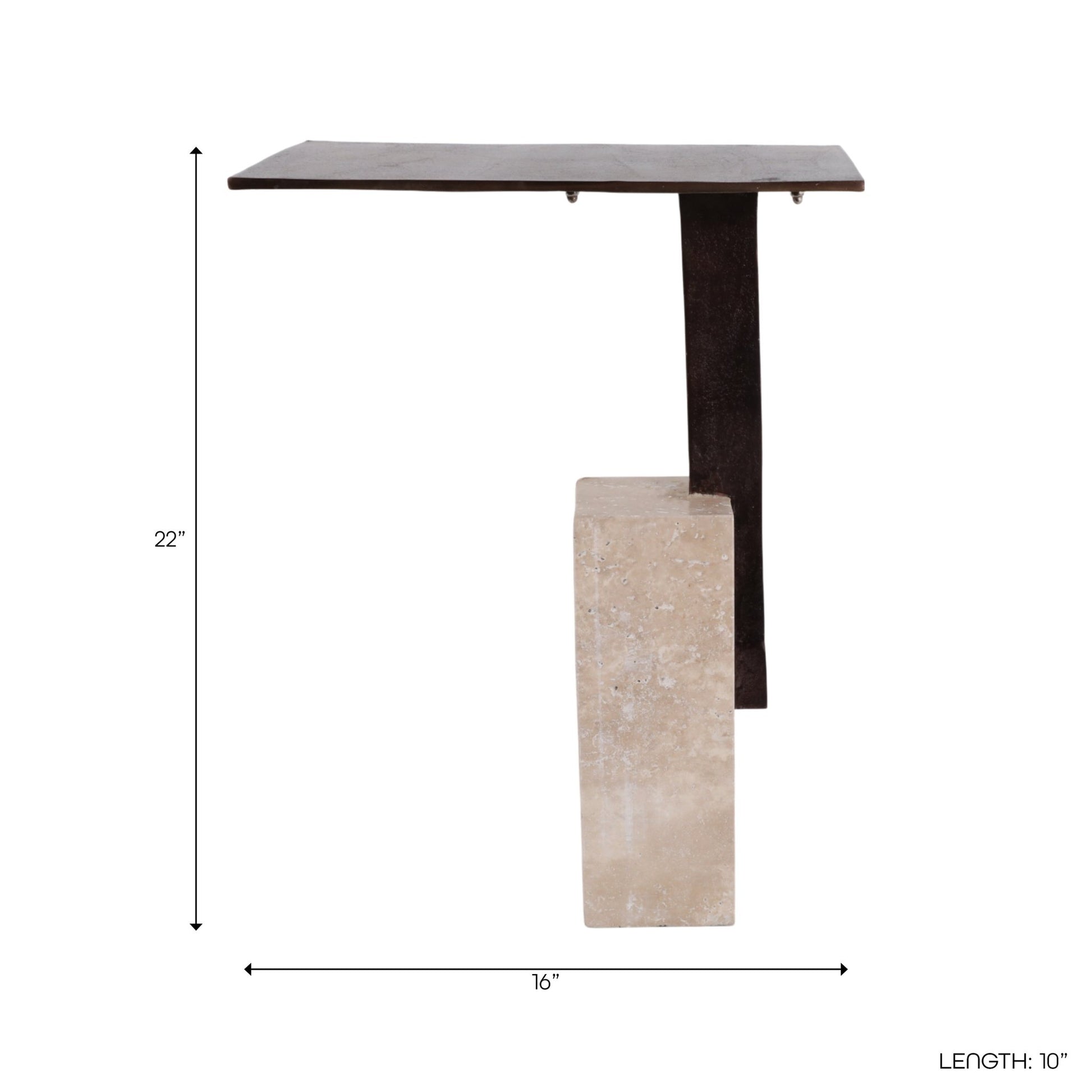 22x16" Travertine Block Base Accent Table, Bronze Accent & End Tables| Sagebrook Home