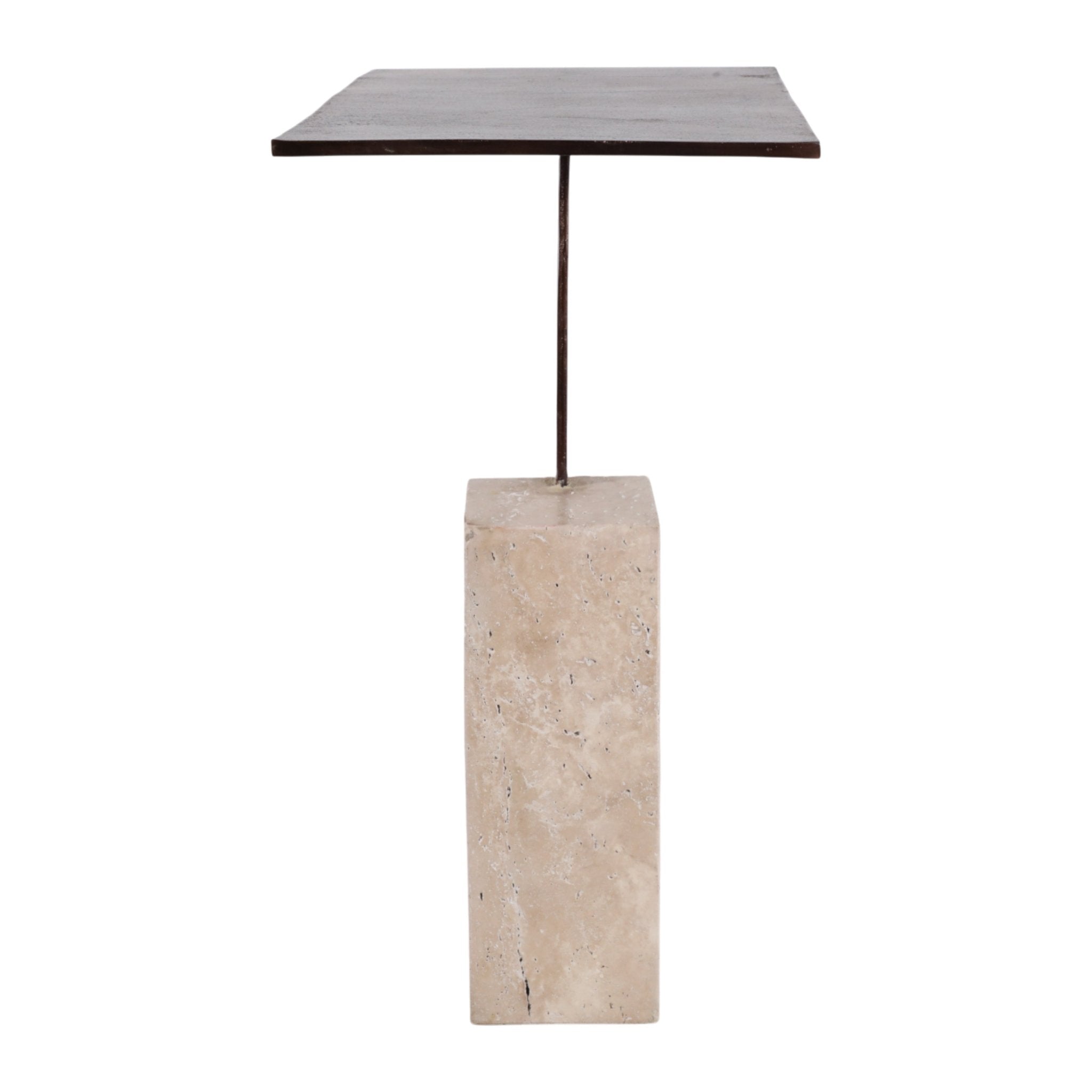22x16" Travertine Block Base Accent Table, Bronze Accent & End Tables| Sagebrook Home
