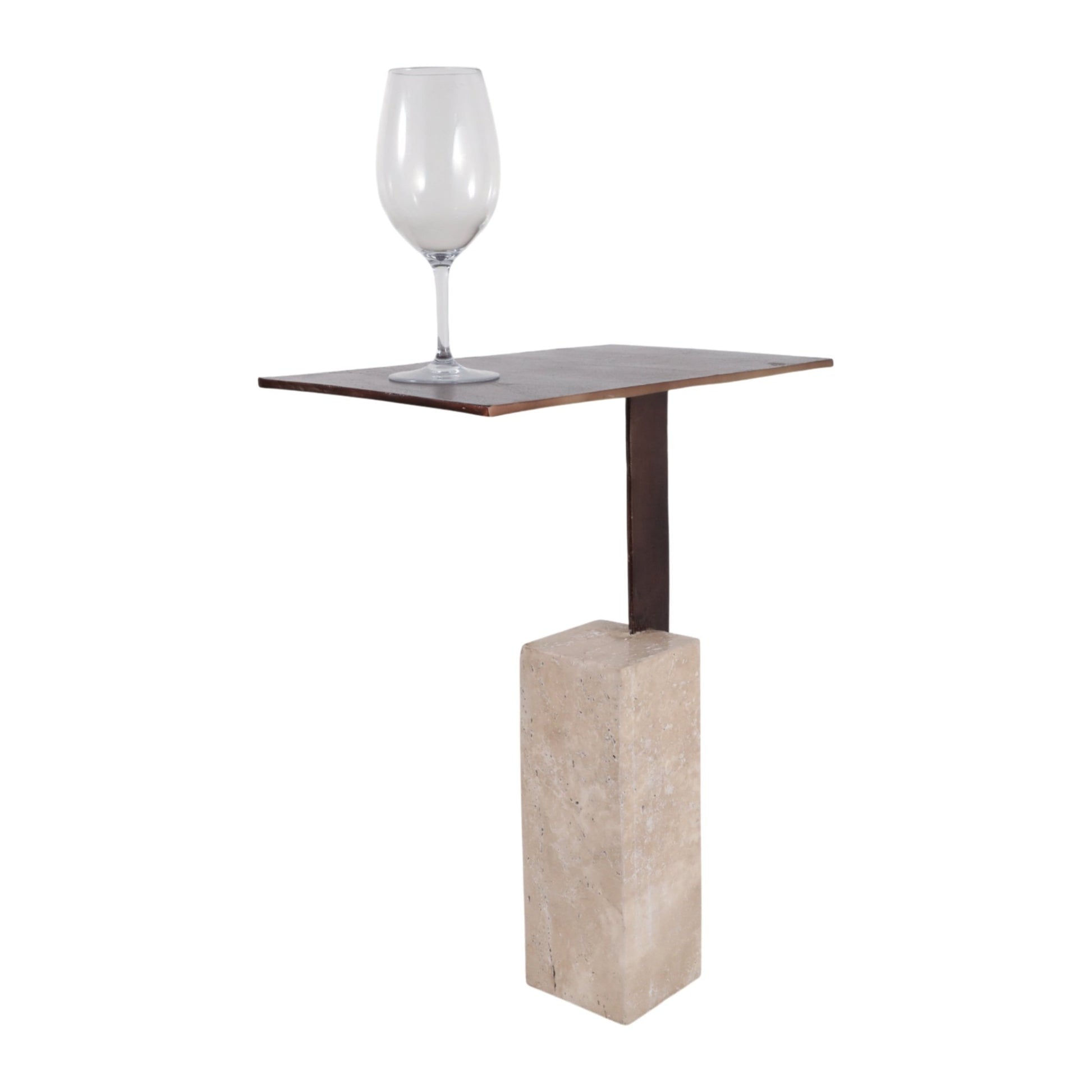 22x16" Travertine Block Base Accent Table, Bronze Accent & End Tables| Sagebrook Home