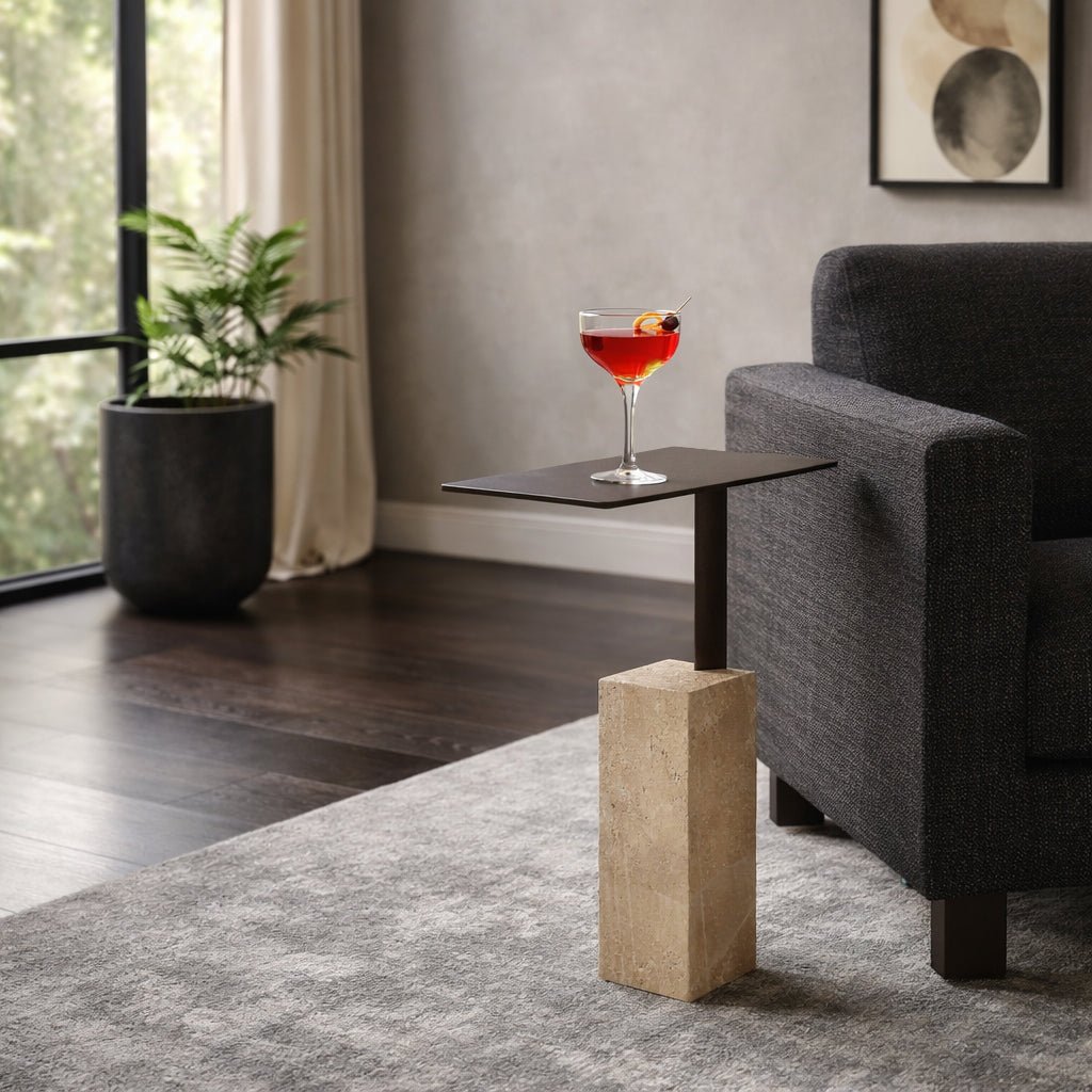 22x16" Travertine Block Base Accent Table, Bronze Accent & End Tables| Sagebrook Home