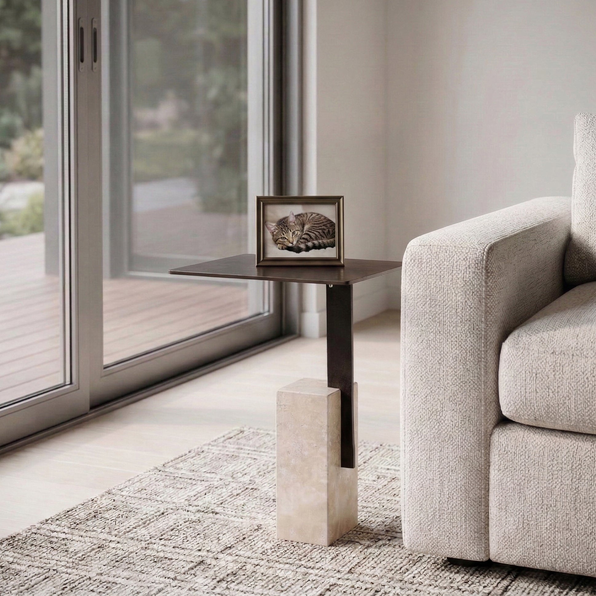 22x16" Travertine Block Base Accent Table, Bronze Accent & End Tables| Sagebrook Home