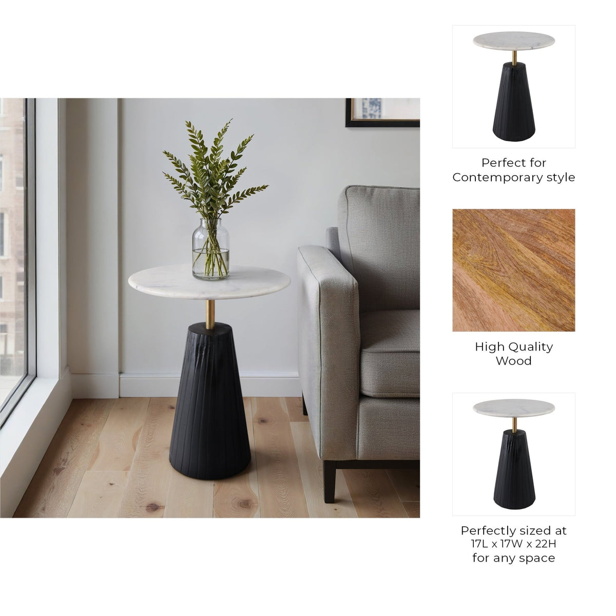 22X17" FLUTED BASE MARBLE TOP ACCENT TABLE,WHT/BLK Accent & End Tables| Sagebrook Home