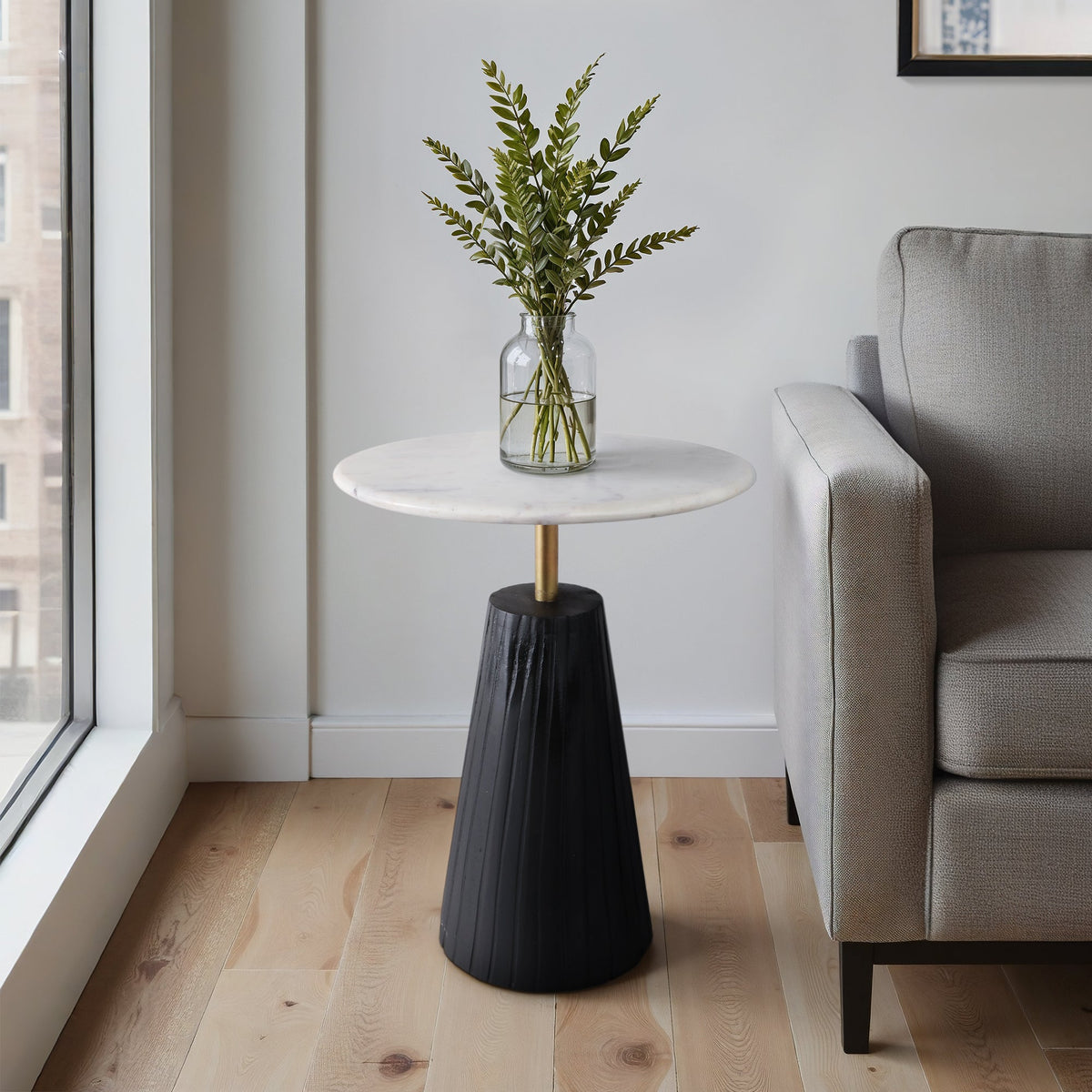 22X17" FLUTED BASE MARBLE TOP ACCENT TABLE,WHT/BLK Accent & End Tables| Sagebrook Home