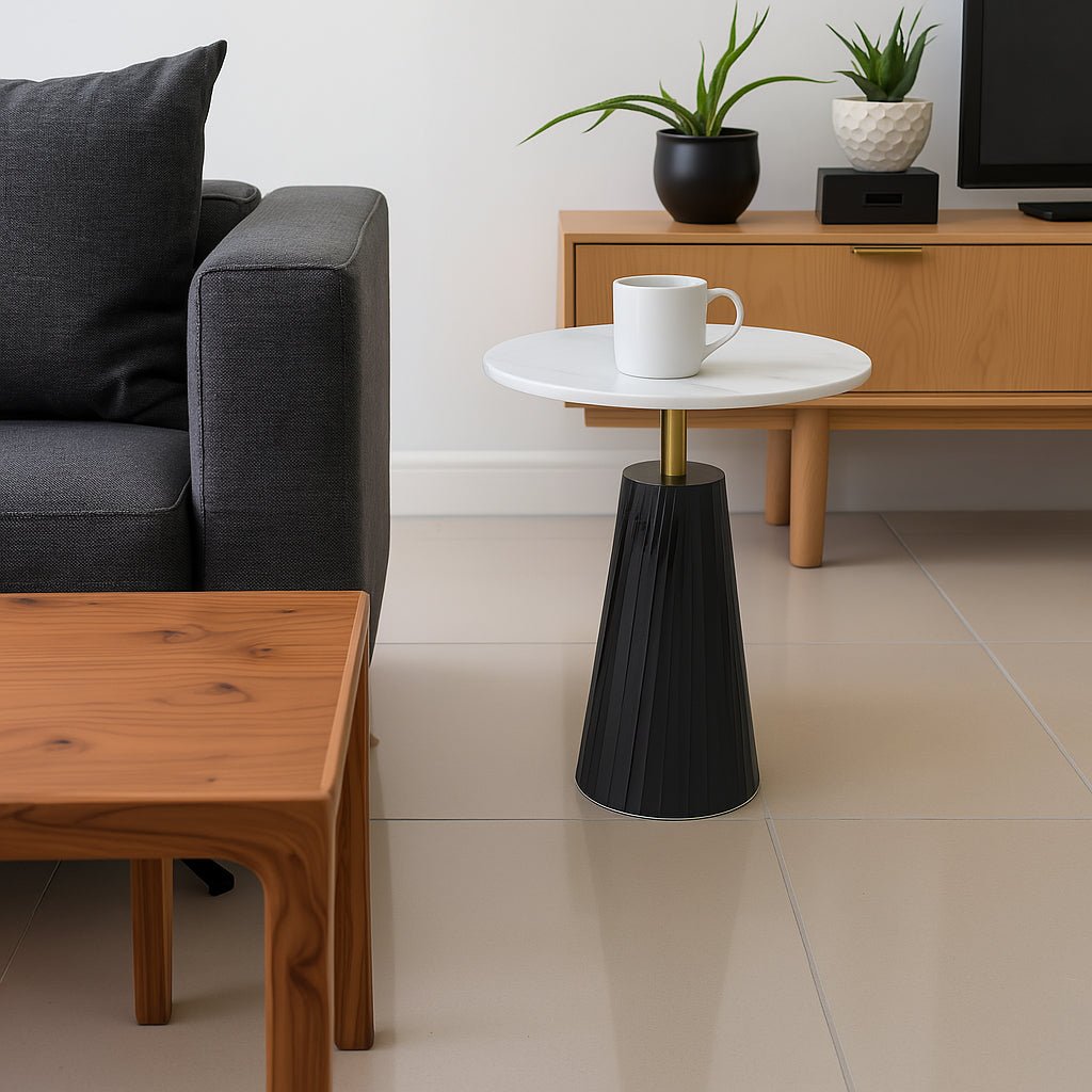 22X17" FLUTED BASE MARBLE TOP ACCENT TABLE,WHT/BLK Accent & End Tables| Sagebrook Home