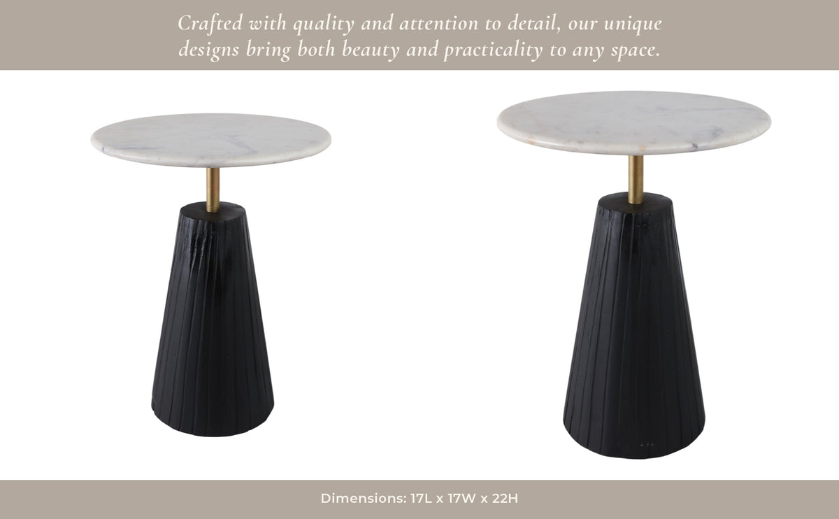 22X17" FLUTED BASE MARBLE TOP ACCENT TABLE,WHT/BLK Accent & End Tables| Sagebrook Home