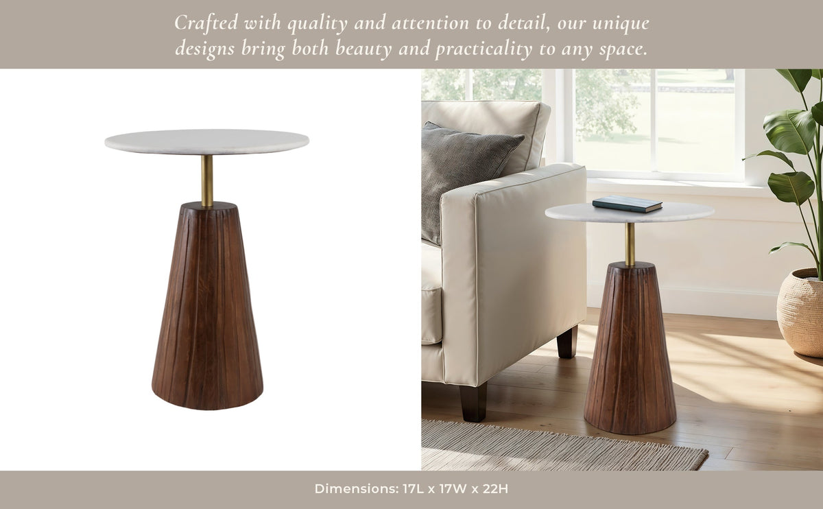 22X17" FLUTED BASE MARBLE TOP ACCENT TABLE,WHT/BRW Accent & End Tables| Sagebrook Home