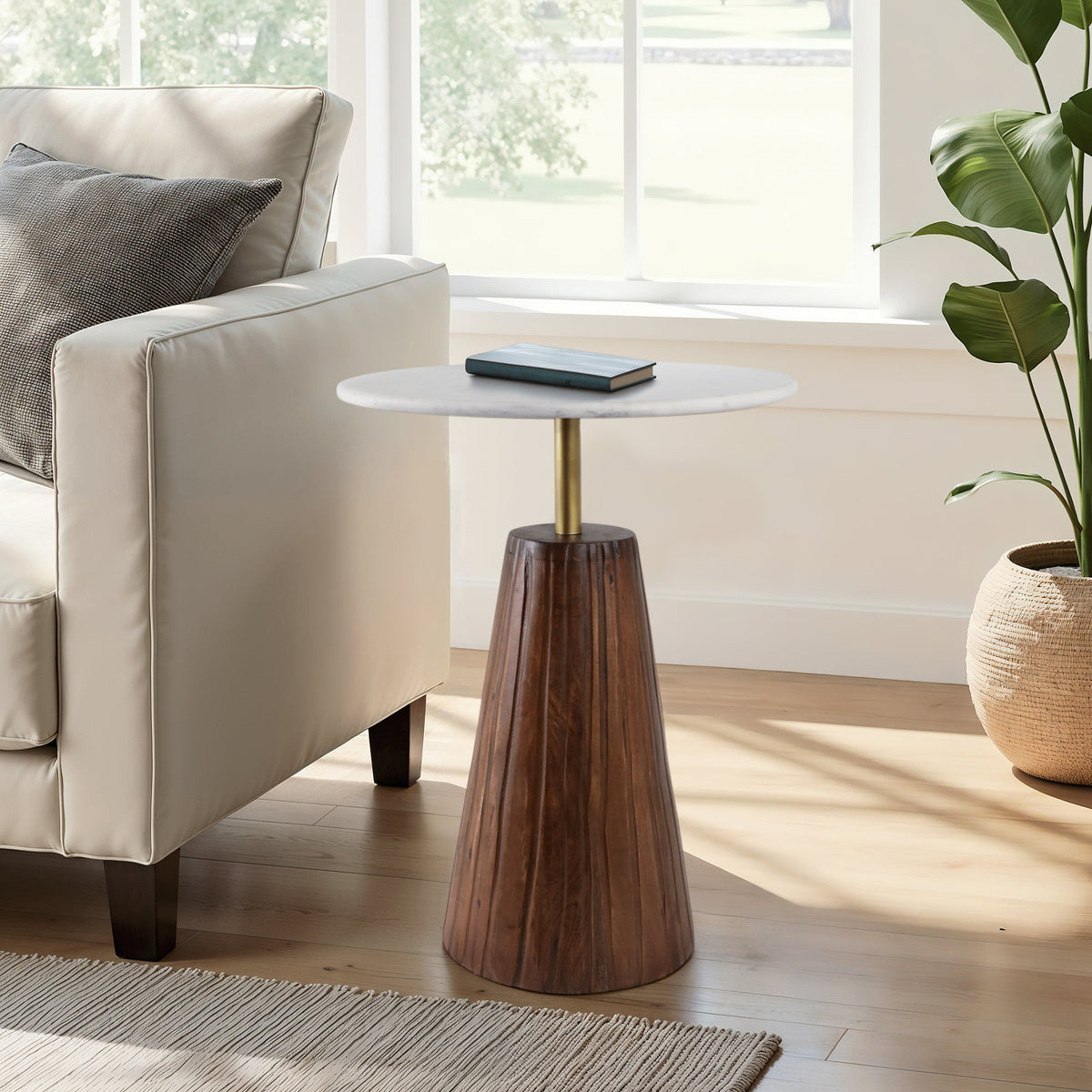 22X17" FLUTED BASE MARBLE TOP ACCENT TABLE,WHT/BRW Accent & End Tables| Sagebrook Home