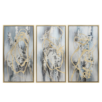 22X42 S/3 ABSTRACT CANVAS, MULTI ON GOLD FRAME - Al Rugaib Furniture